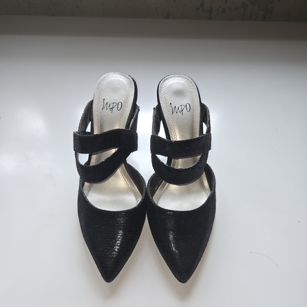 Impo Shimmering Black Double Strap Mules